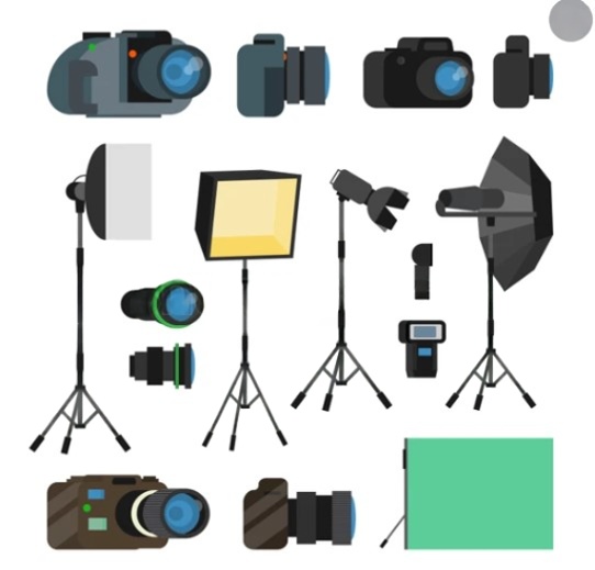 Photography Equipment and Studio Lighting Icons – Professional Photo Editing Concept