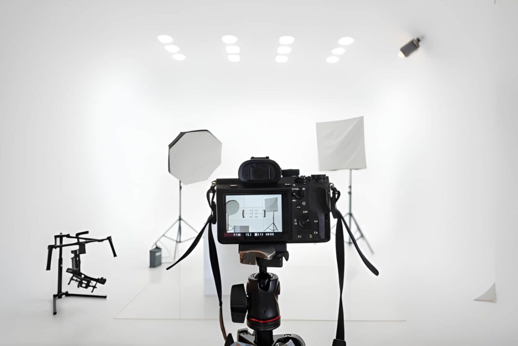 Professional Camera Setup in White Photography Studio