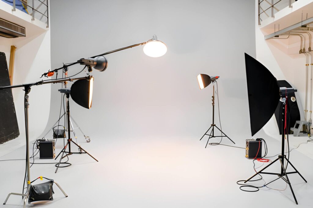 Professional Photography Studio Lighting Setup on White Background