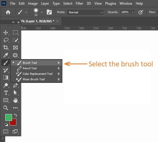 Select the photoshop brush tool