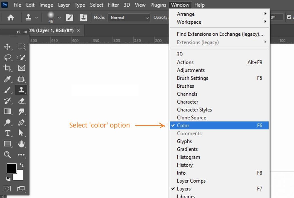 Select the color option from the window