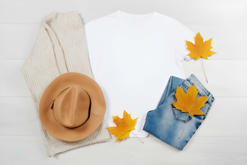 Autumn Flat Lay Clothing Photography with Hat, Jeans, and Sweater