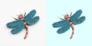 Professional photo retouchers. Before after image of butterfly.