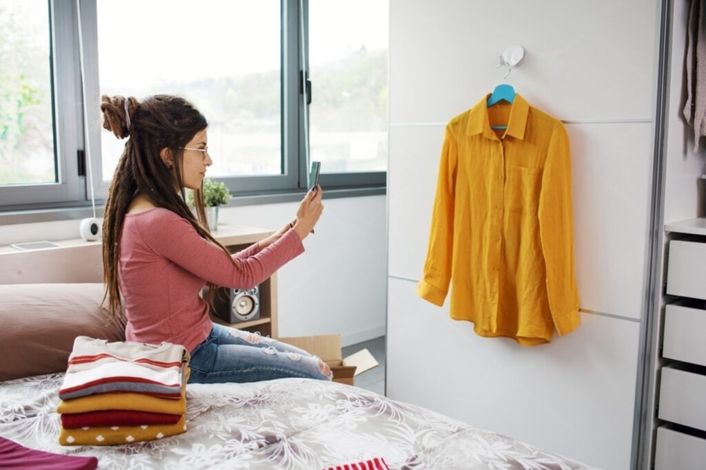 Taking a Photo of a Yellow Shirt on a Hanger