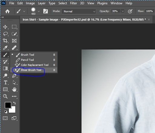 wrinkles of the clothing using the 'mixer brush' tool