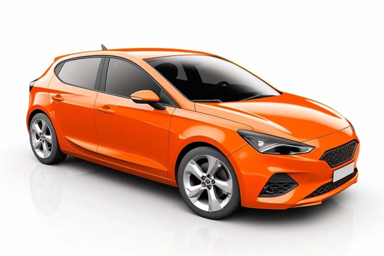 Adding shadows can indeed bring a sense of realism and depth to an image. Now it shows An orange Ford Focus hatchback parked with shadow.