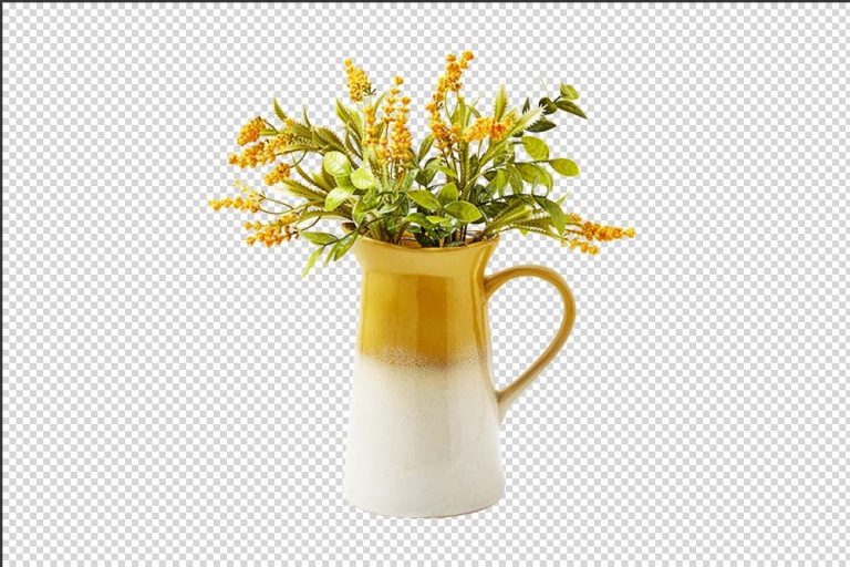After applying a transparent background: Yellow vase filled with vibrant flowers stands out, bringing brightness and beauty to any space