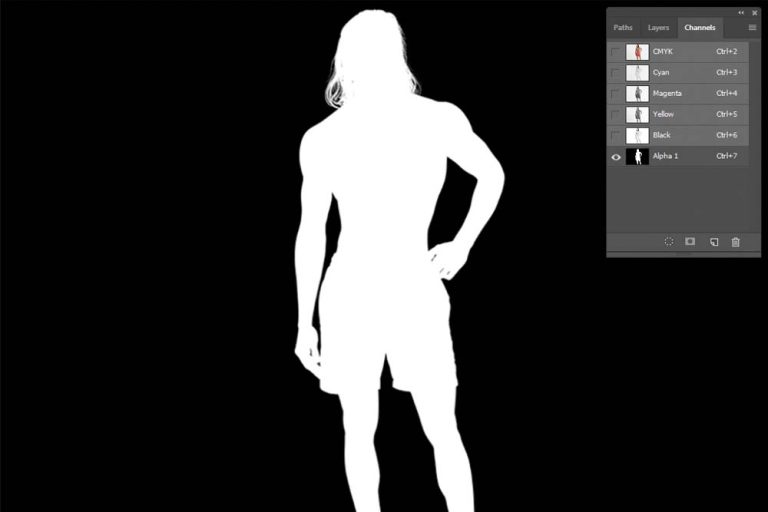 Silhouette of a person viewed from behind, displayed as a white outline against a black background with Alpha Channel Masking visible on the right side