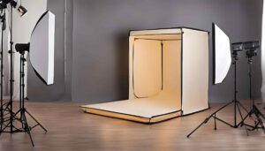 A lightbox is presented with two artificial lights in the DIY product photography setup