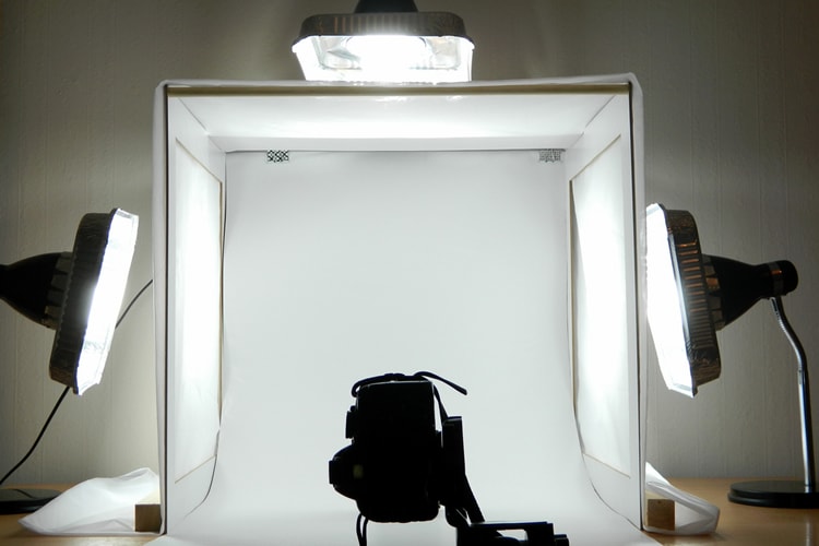 Product Photography Lighting Setup with Lightbox and Studio Lights