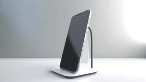 Smartphone showcasing on a modern stand, presenting great product photography ideas. 