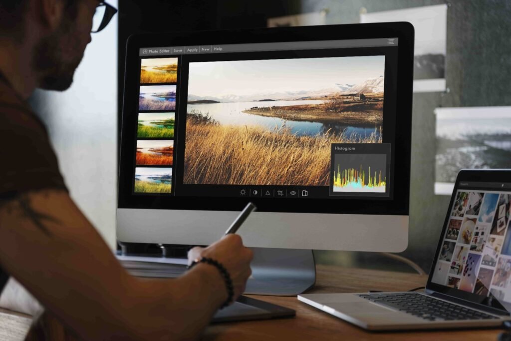 a man working in front of a monitor