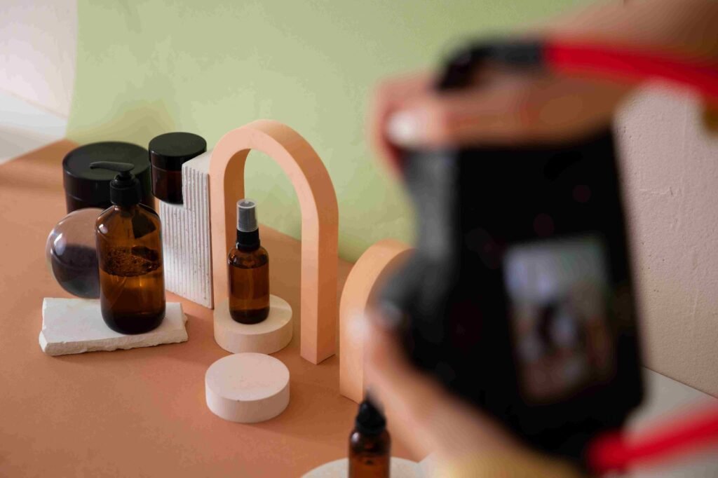 A camera taking a picture of bottles