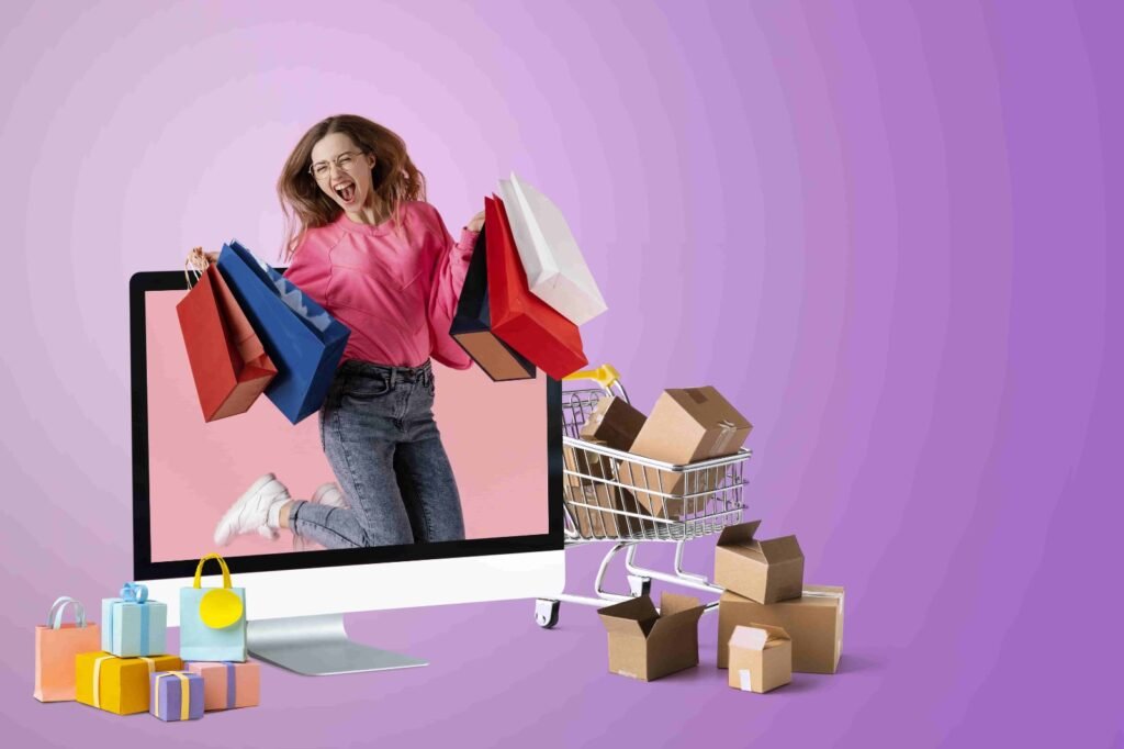 A woman is so happy with her shopping bag