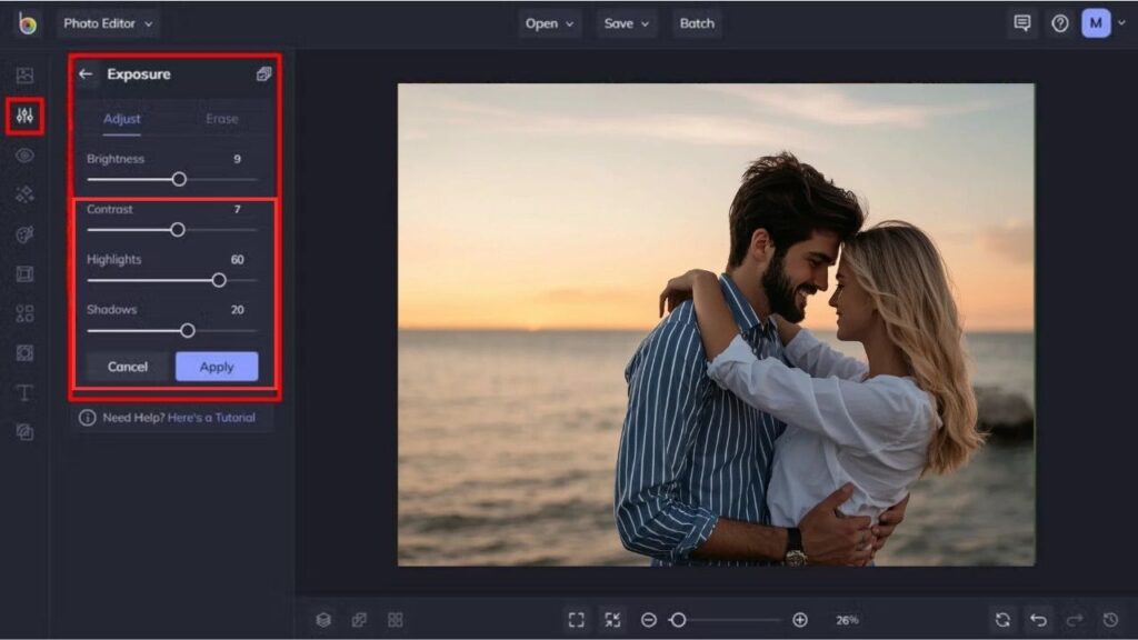 A picture of selecting brightness tool