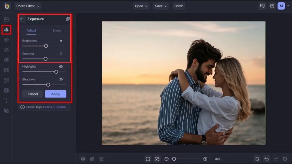 A picture of selecting contrast tool