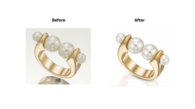 Before and after jewelry photo rethouching