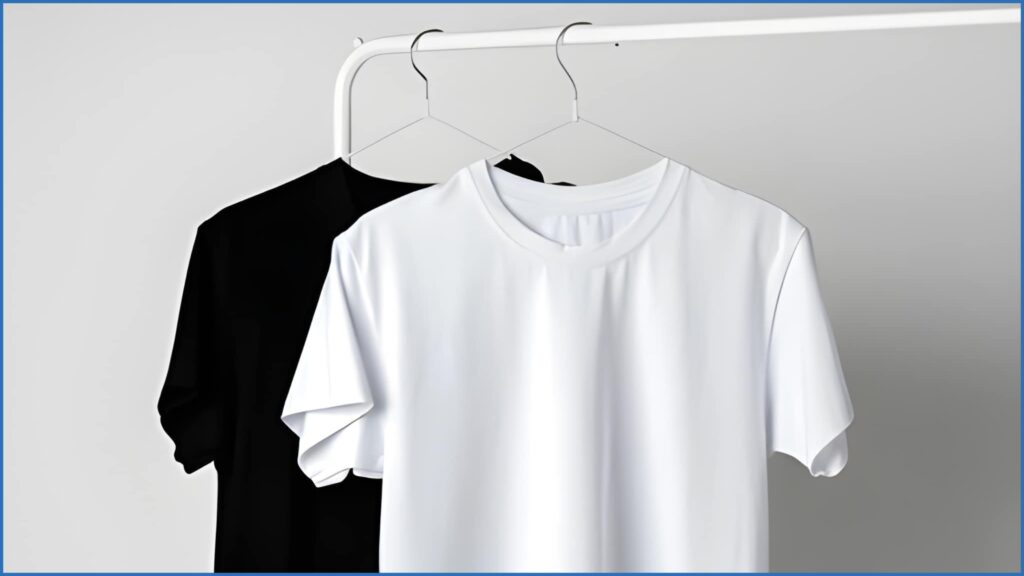 White and Black T-Shirt Product Photography on Hangers for eCommerce and apparel marketing